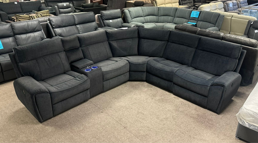 " Ronan " Drinks Cooling Cupholders Plush Grey Fabric Power Recliner Large Corner Sofa With USB Charging Ports