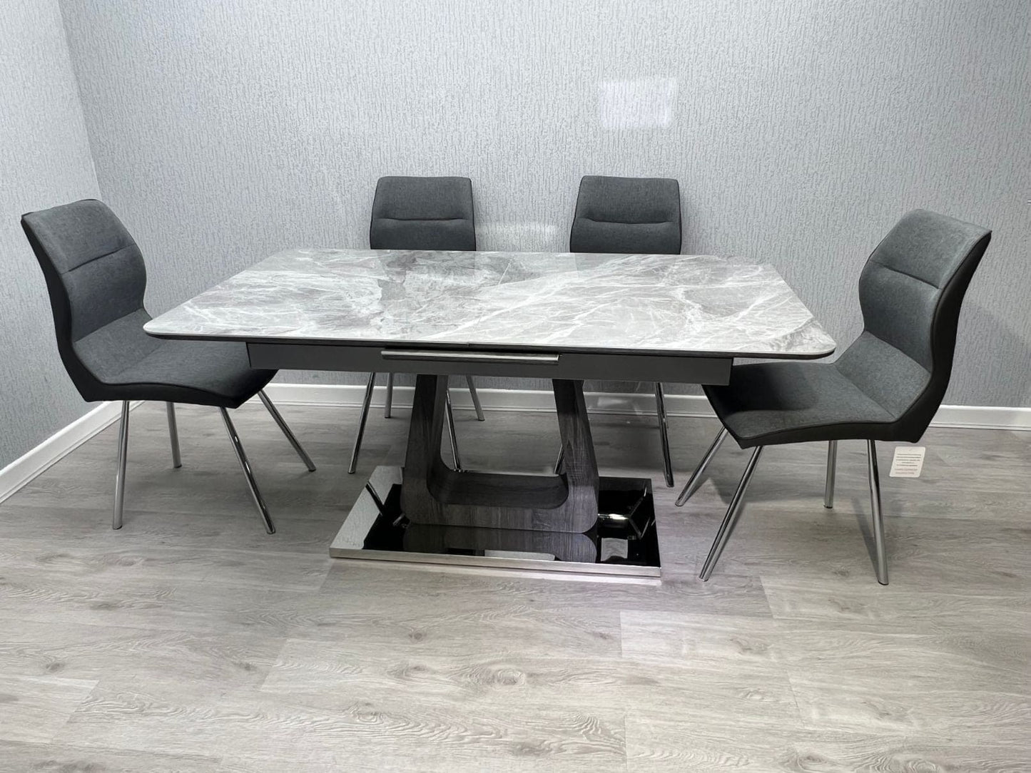 This Whole Dining Set - ZMAT Grey Ceramic Extending Dining Table + 6 Chairs Leather / Fabric Set