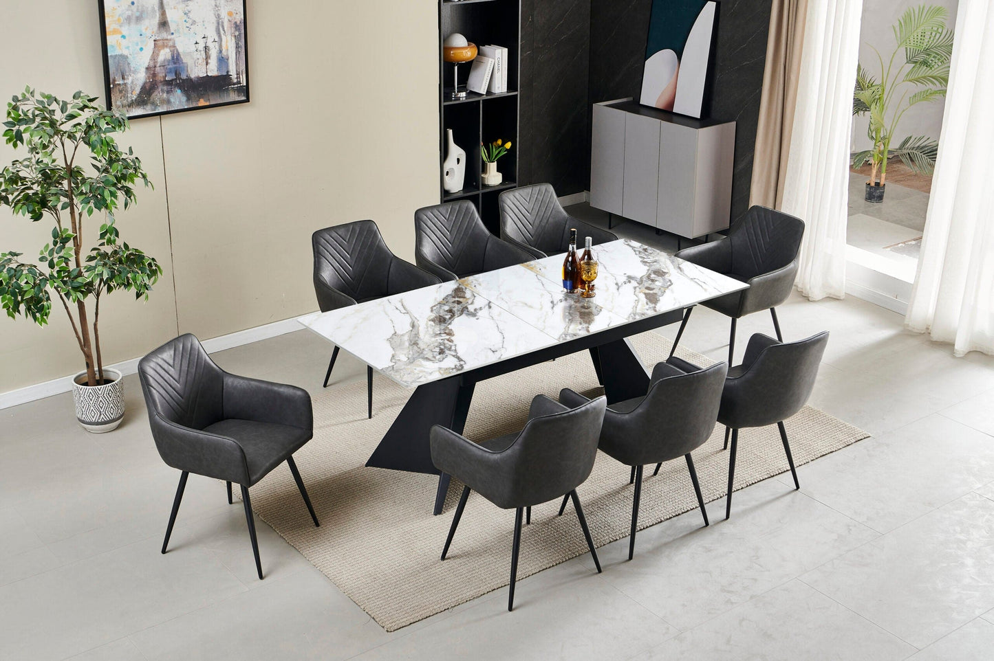 CHIGO White & Gold Ceramic Extending Dining Table 160cm - 200cm ( Table Only )