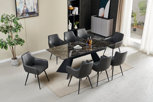 CHIGO Black & Gold Ceramic Extending Dining Table 160cm - 200cm ( Table Only )