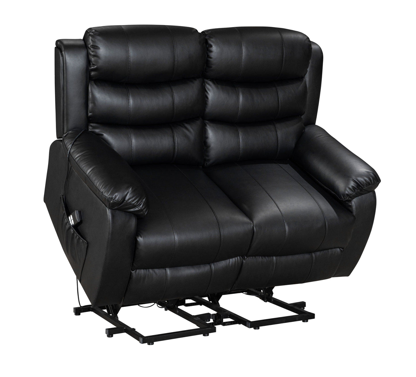 Dual Motor Electric Lando Black Leather Rise & Recliner 2 Seater Sofa Suite Couch
