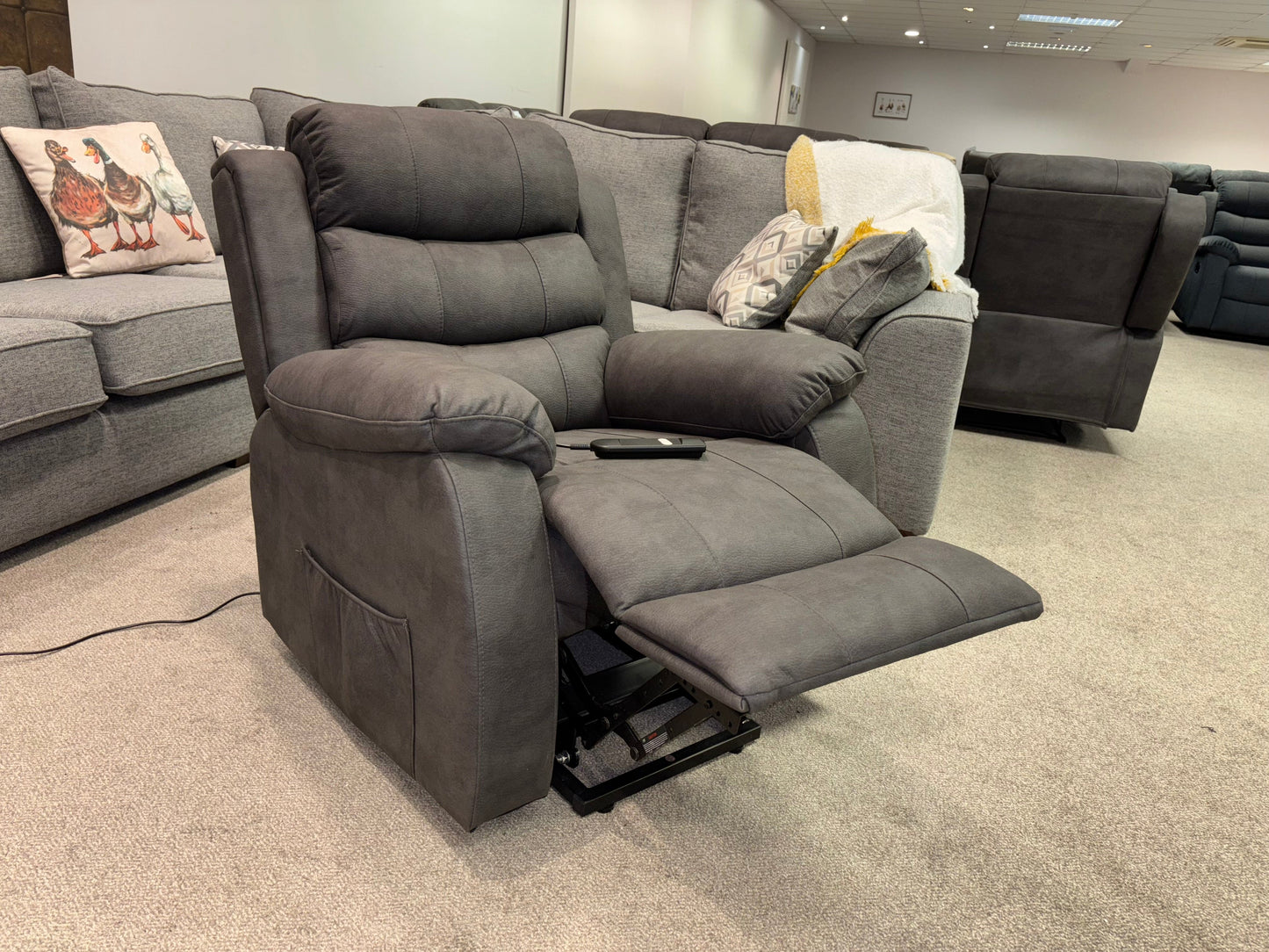 Dual Motor Electric Willow Fabric Rise & Recliner 1 Seater Sofa / Armchair