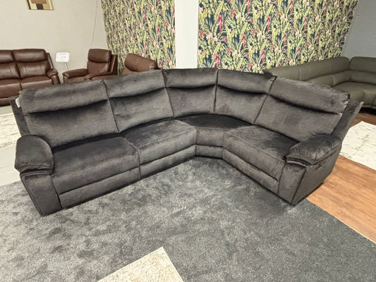 "Trek" 2c1 Grey Plush Fabric Power Recliner Reversible Corner Sofa With USB Charging Ports, Drinks Cooling Cup Holders Plus Many More Modern Features