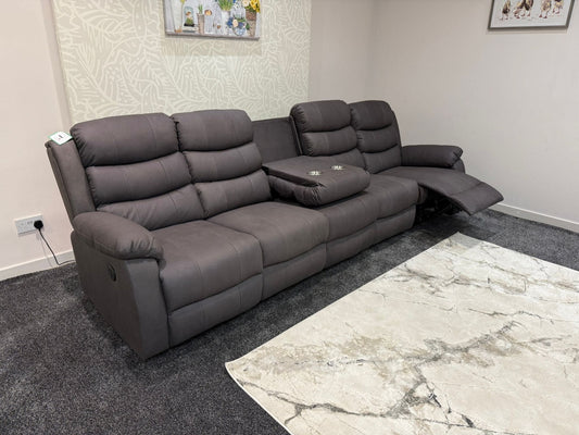 Willow Grey Easy Clean Fabric 5 Seater Sofa | 2 x Fold Down Tray Table, High Headrest & Seating Position Couch