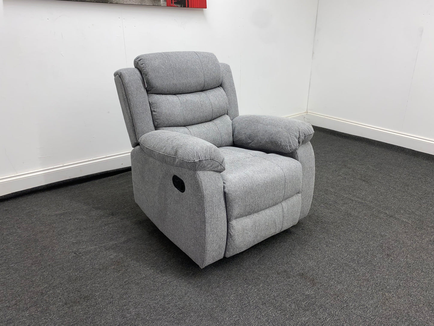‘Lewson’ Grey Fleck Fabric Recliner 3 + 1 + 1 Seater with Drinks Tray Table | Couch |