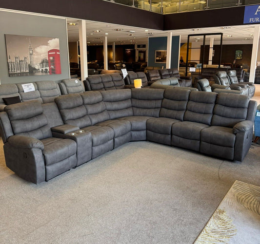 "Willow" Dark Grey Fabric 3C3C Recliner Corner Sofa | Drinks Tray Table | Easy Clean Fabric | Modular