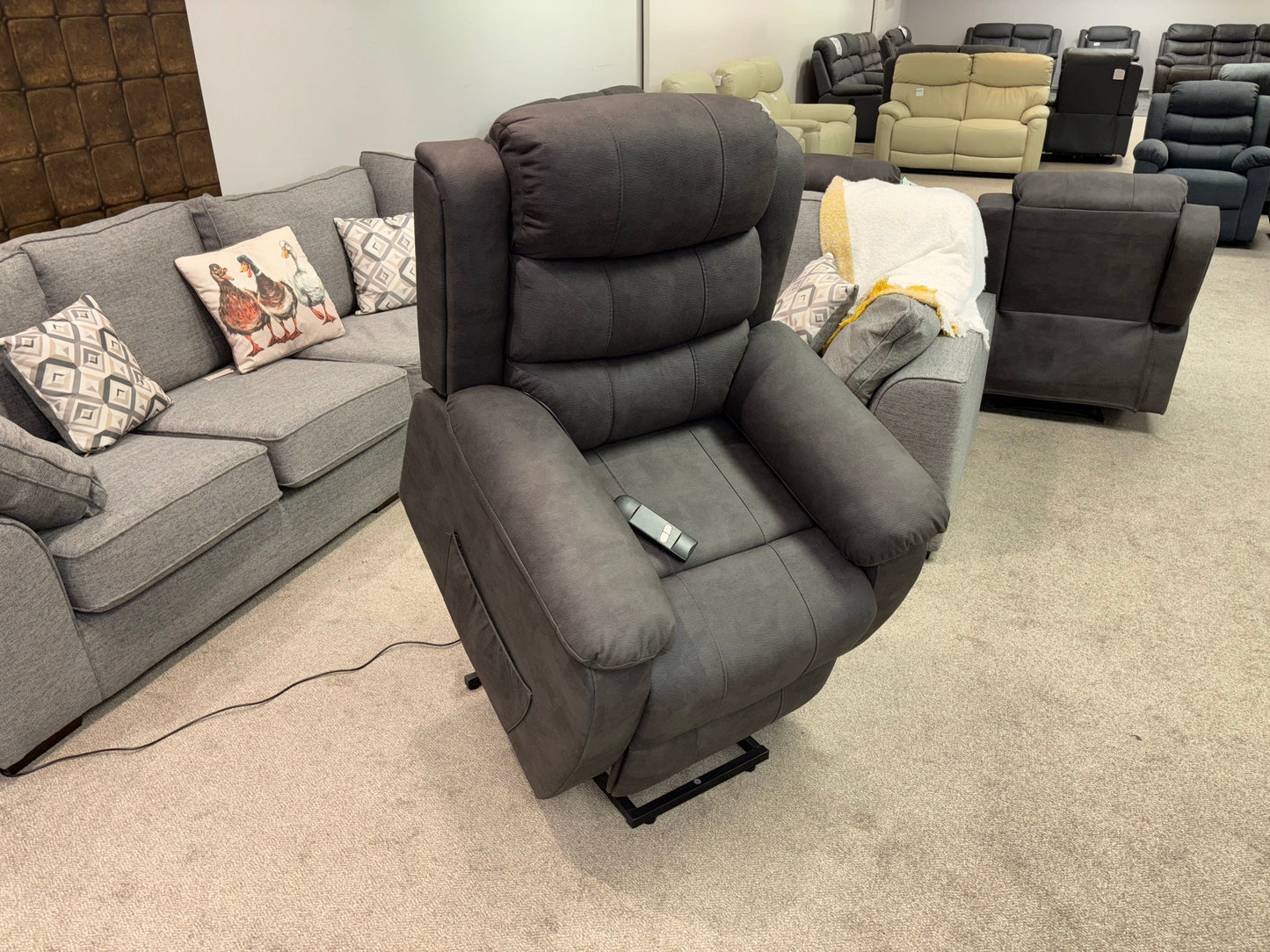 Dual Motor Electric Willow Fabric Rise & Recliner 1 Seater Sofa / Armchair