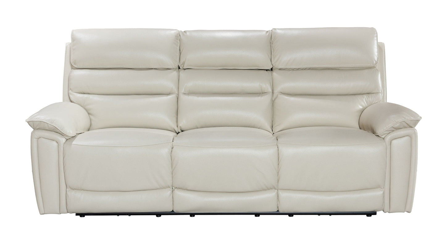 Donald Ivory Cream Leather Electric / Power Reclining 3 Seater Sofa With USB Charging Ports & Drop Down Tray Table