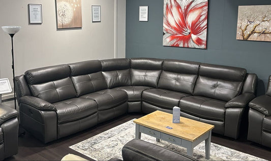 Parker Grey Leather Electric Recliner Corner Sofa - Thick Leather & USB Charging Ports