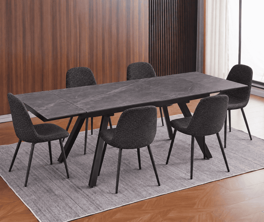 (Pre Order Deal, Arriving December 15th) "Dalton" 160cm-240cm Graphite Grey Ceramic Extending Dining Table With Metal Black Legs With Yukon Dining Chairs As A Set Of 4 Or 6 Chairs