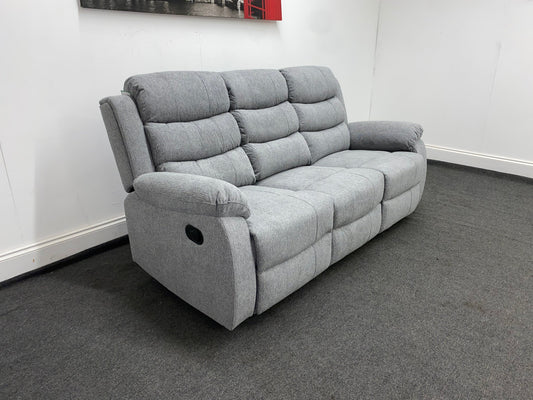 Lewson Grey Fleck Fabric Reclining 3 Seater Sofa With Fold Down Tray Table | Couch |