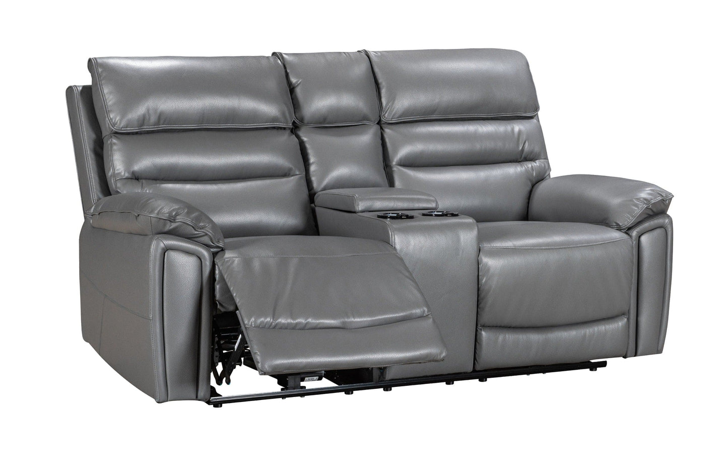Donald Grey Leather Electric / Power Reclining 3 Seater + 2 Seater Sofa Suite Set With Drinks Coolers USB Charging Ports & Drop Down Tray Table