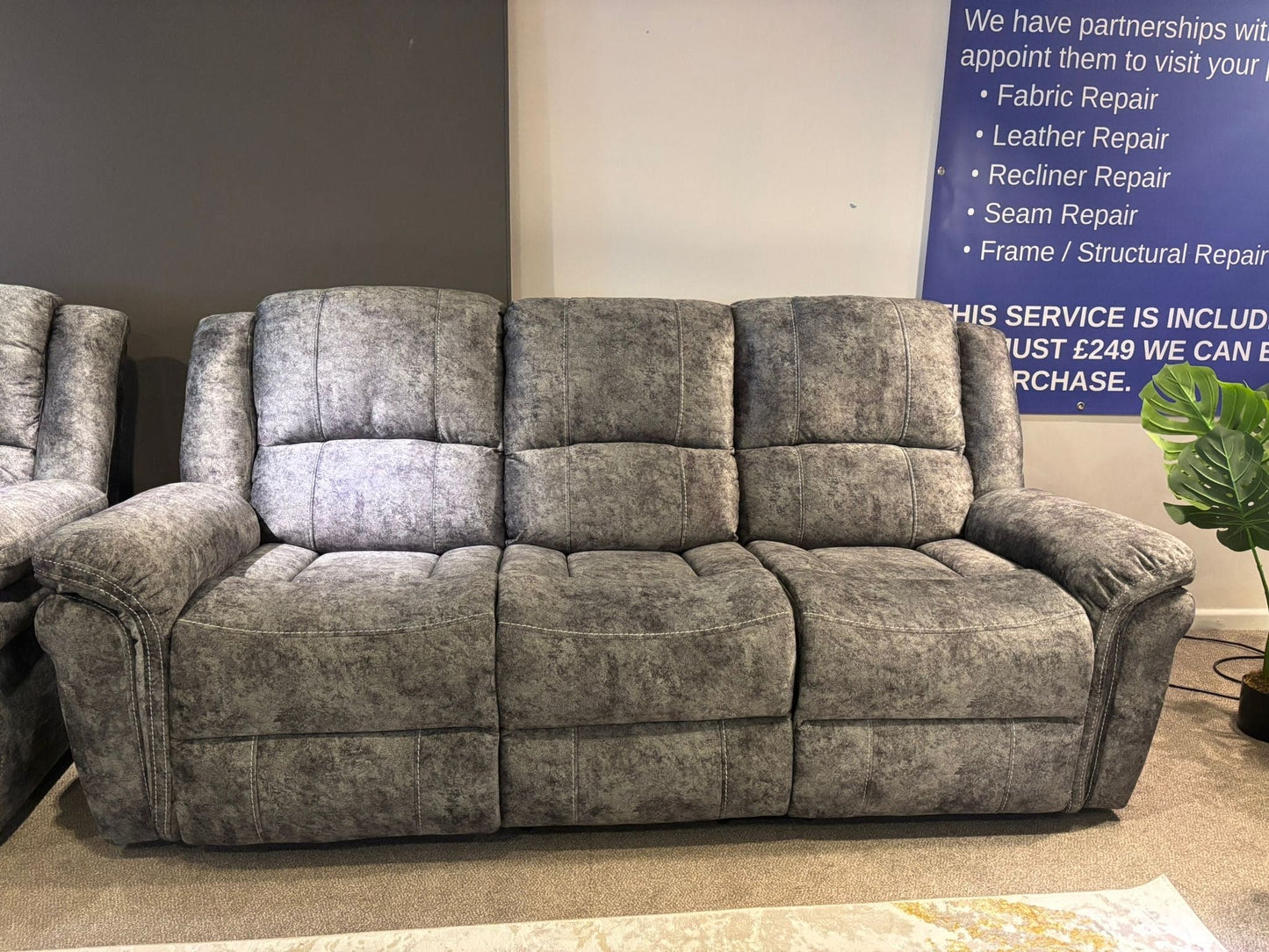 GALAXY tech Grey ELECTRIC Plush Velour Velvet 3 + 2 Seater With Drinks Console Reclining Sofa Set Plus USB Charging Ports and drinks coolers cup holders