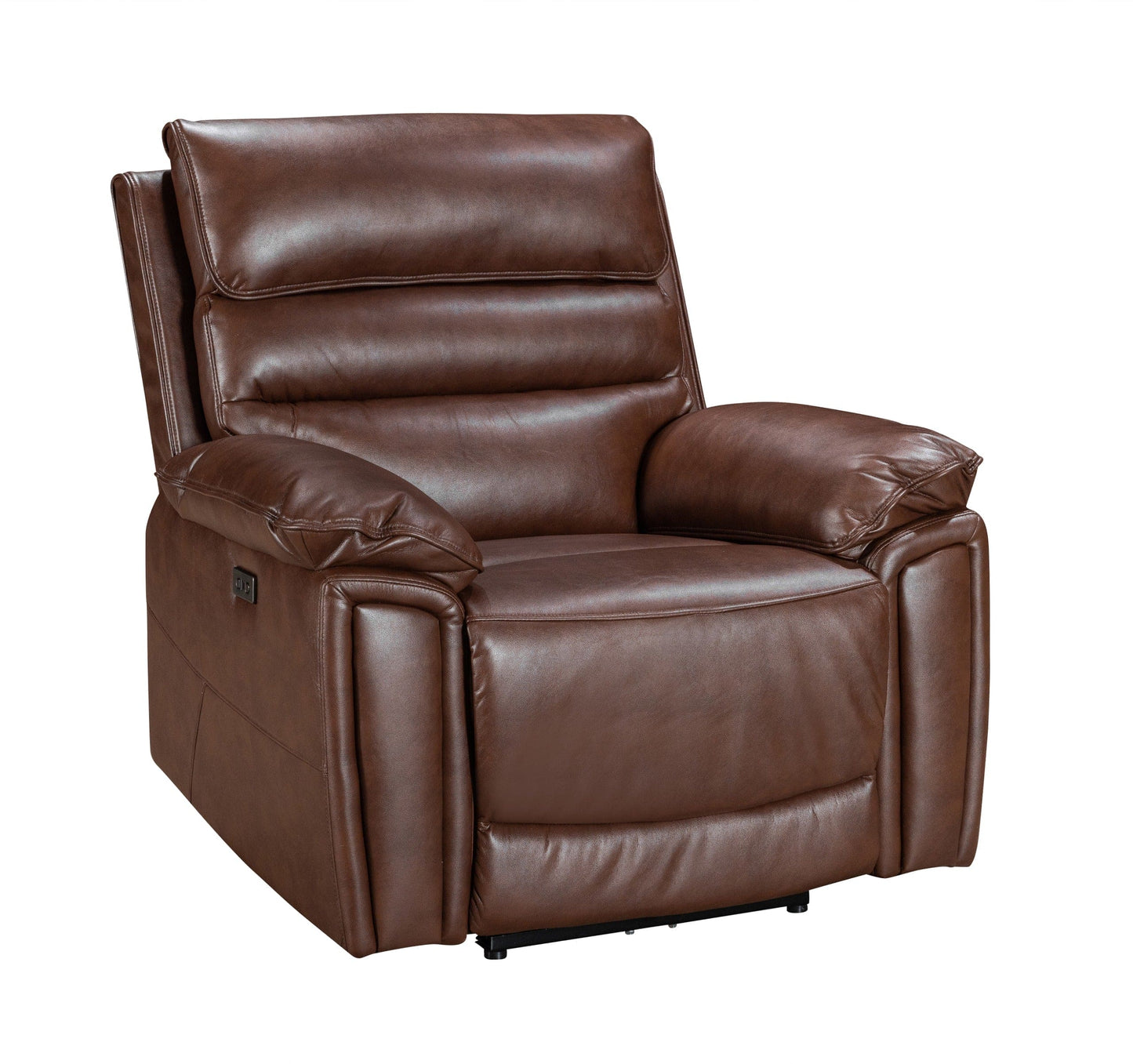 Donald Brown Leather Electric / Power Reclining Sofa Range Suite Set With USB Charging Ports & Drop Down Tray Table