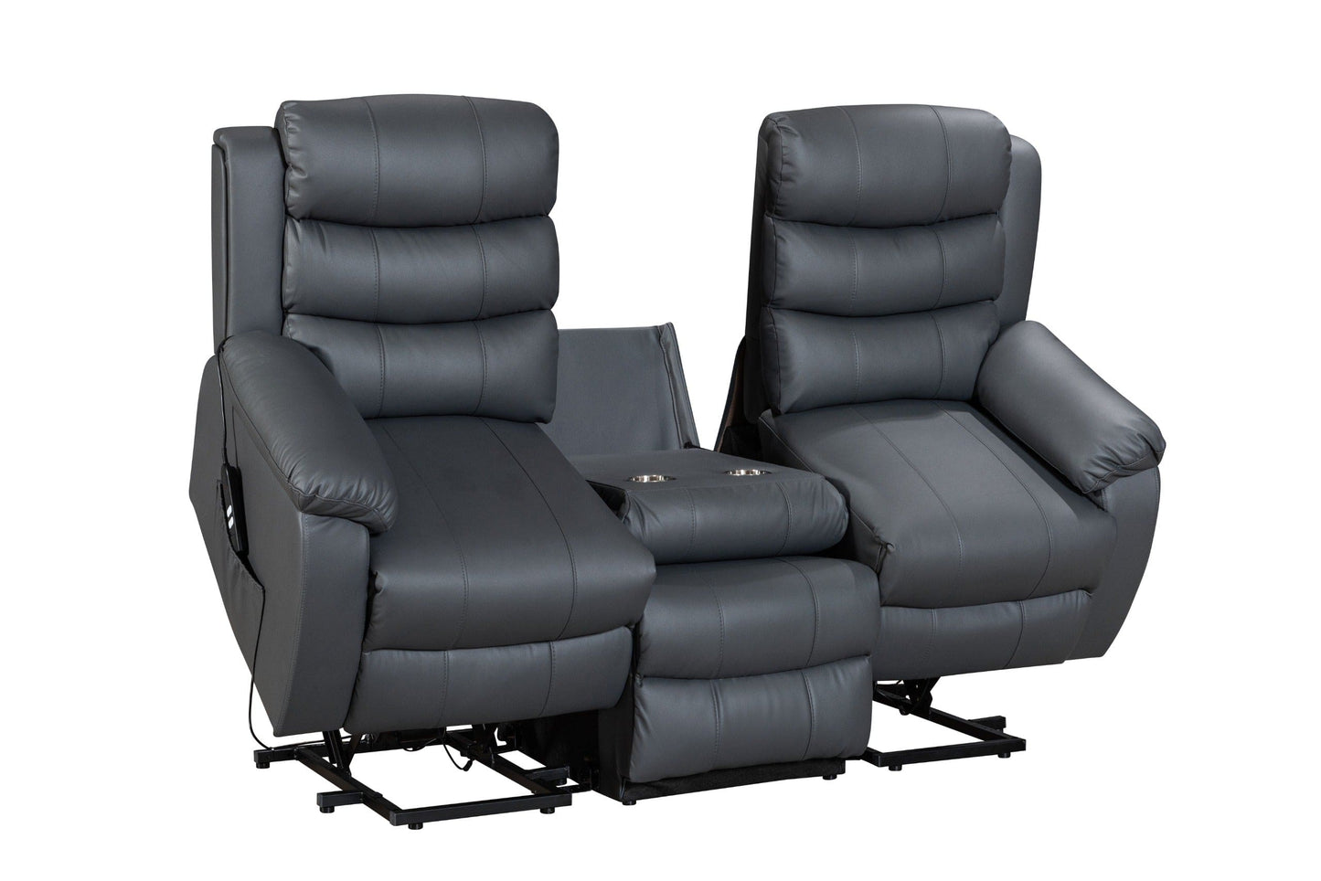 Dual Motor Electric Lando Grey Leather Rise & Recliner 3 Seater Sofa Suite Couch