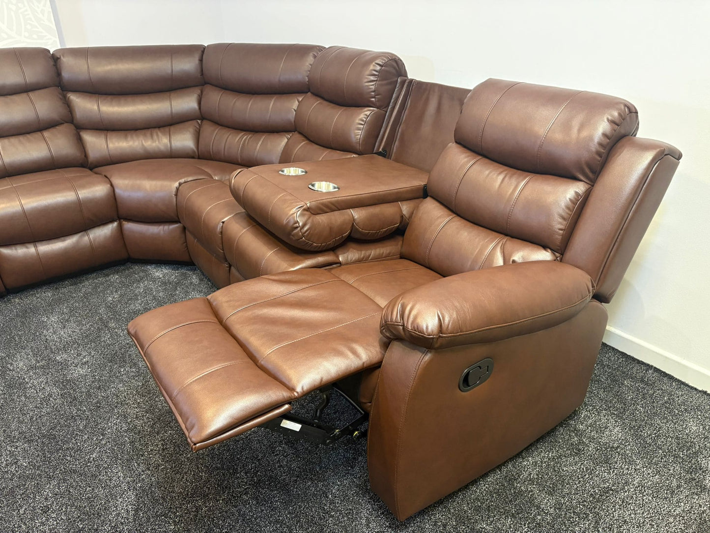 "Lando" Brown Leather 3C3C Recliner Corner Sofa Reversible | Drinks Tray Table | Modular