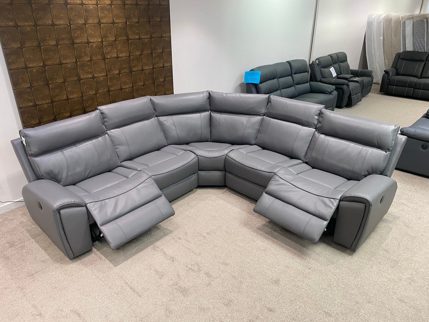 " Ronan " Milano Leather Sectional 5 Unit Power Recliner Corner Sofa With USB Charging Ports