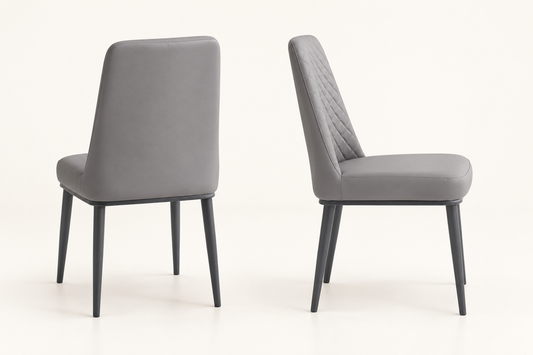 OXFD Quilted Back Grey Leather Chairs With Black Metal Legs | Set Of 2, 4, 6 or 8