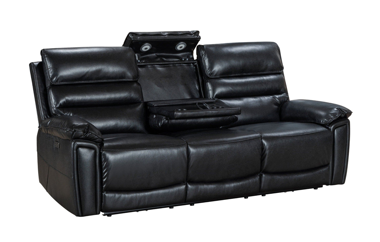 Donald Black Leather Electric / Power Reclining Sofa Range Suite Set With USB Charging Ports & Drop Down Tray Table