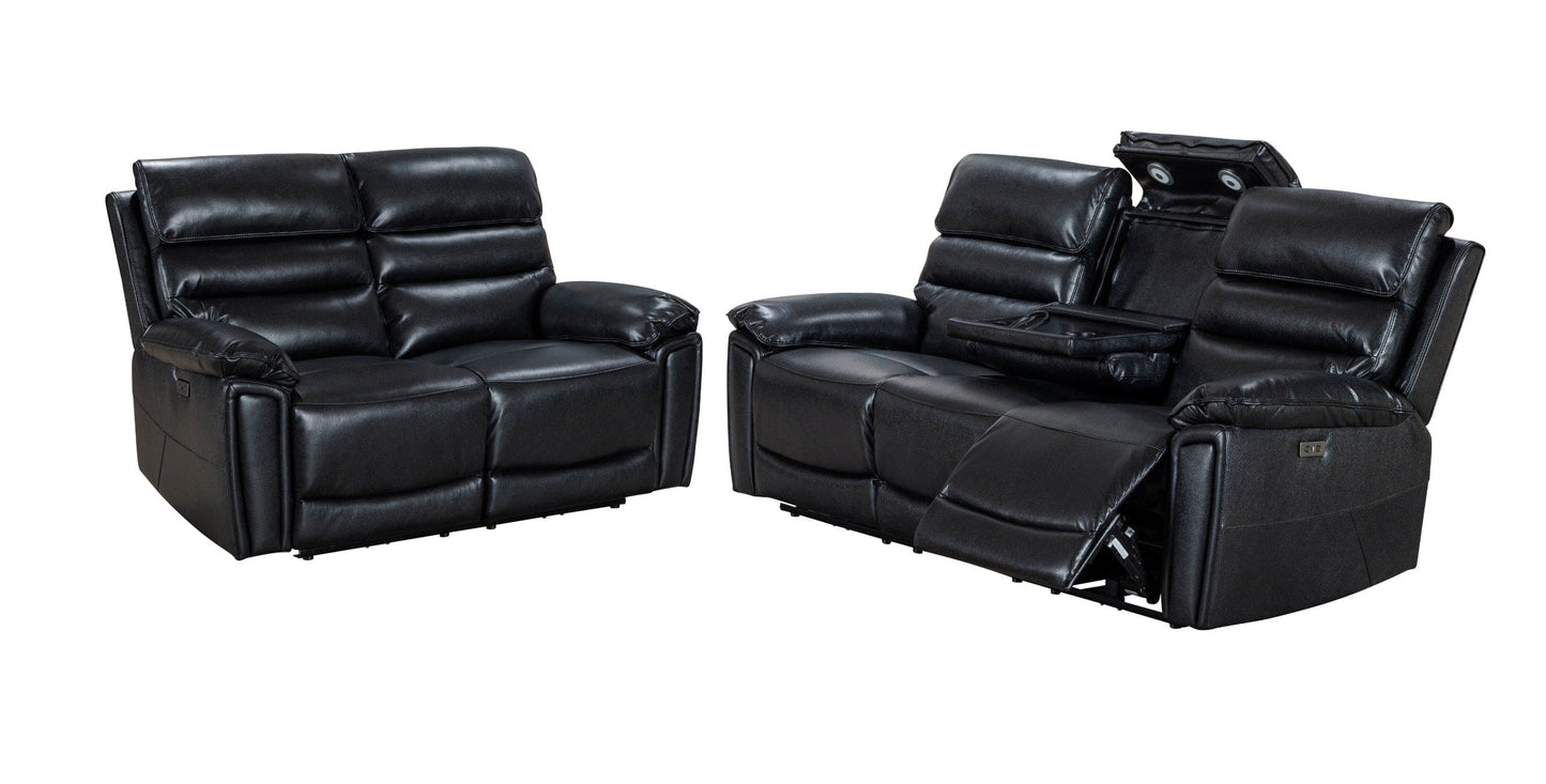 Donald Black Leather Electric / Power Reclining Sofa Range Suite Set With USB Charging Ports & Drop Down Tray Table