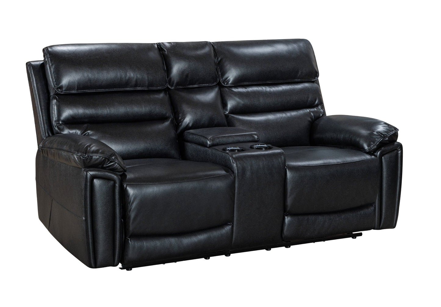 Donald Black Leather Electric / Power Reclining 2 Seater Sofa With USB Charging Ports & Drinks Coolers