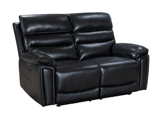 Donald Black Leather Electric / Power Reclining 2 Seater Sofa USB Charging Ports