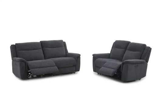 (Back In Stock May 1st) "Tamla" Charcoal Grey Fabric Electric Recliner 3 Seater + 2 Seater Sofa Set Complete With USB/C Charging Ports