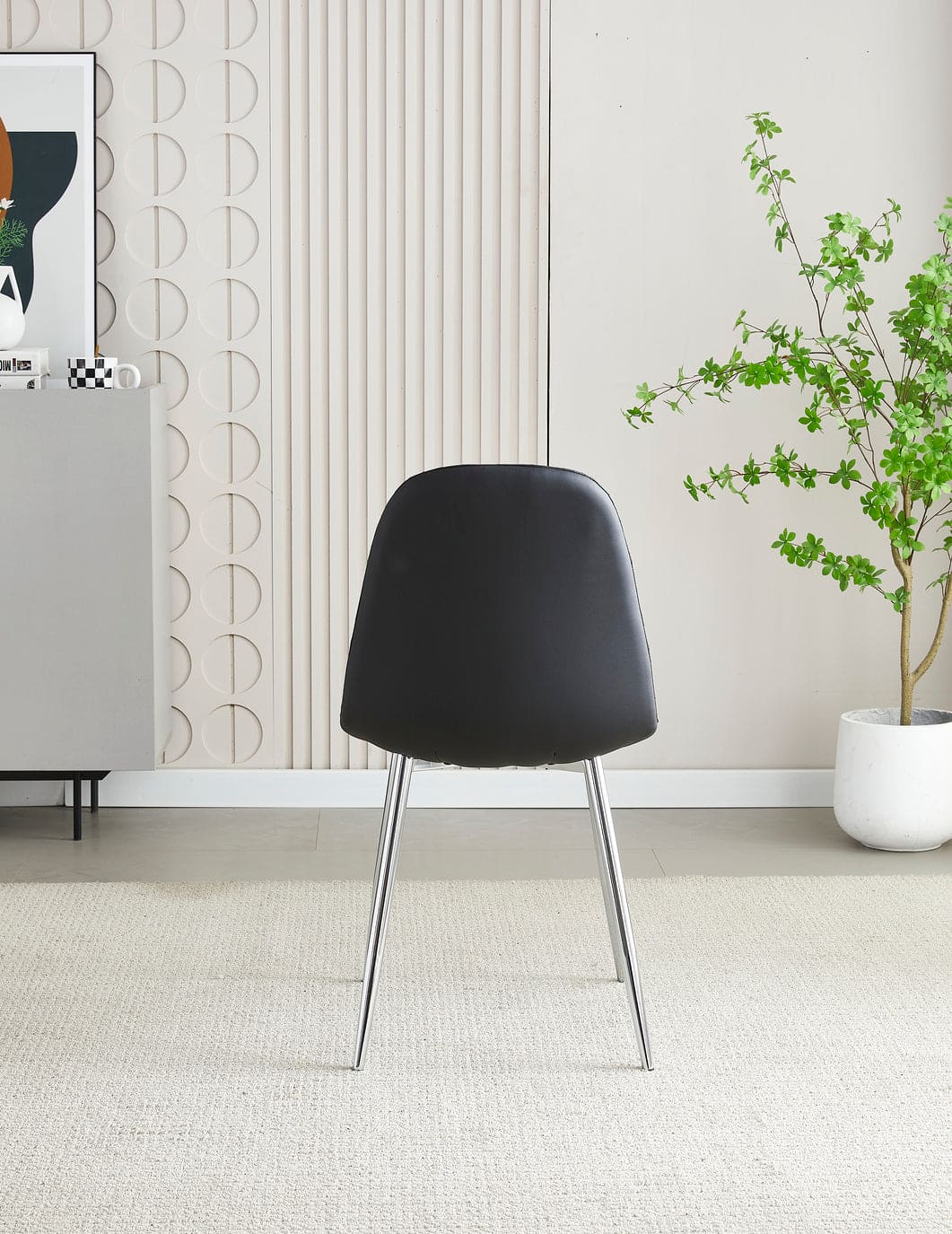 MEX Quilted Back Black Leather Dining Chairs With Chrome Metal Legs | Set Of 2, 4, 6 or 8
