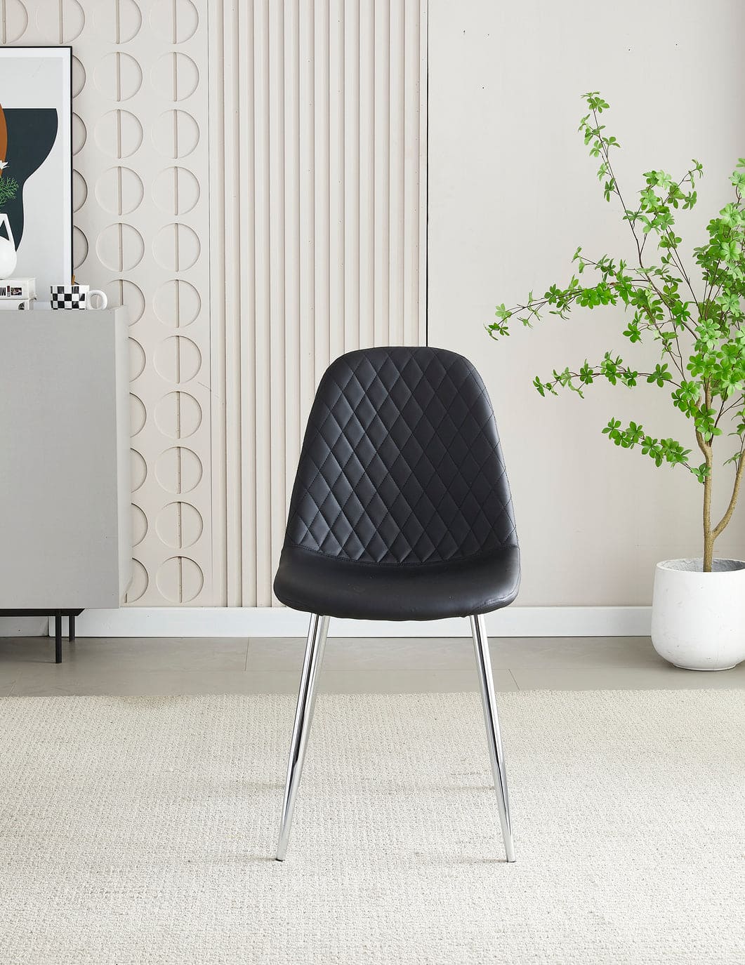 MEX Quilted Back Black Leather Dining Chairs With Chrome Metal Legs | Set Of 2, 4, 6 or 8