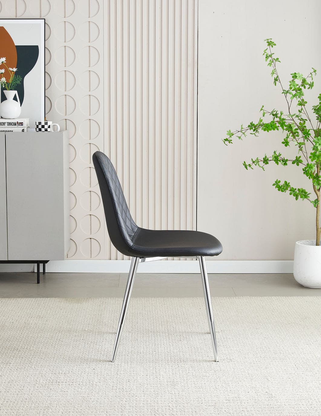 MEX Quilted Back Black Leather Dining Chairs With Chrome Metal Legs | Set Of 2, 4, 6 or 8