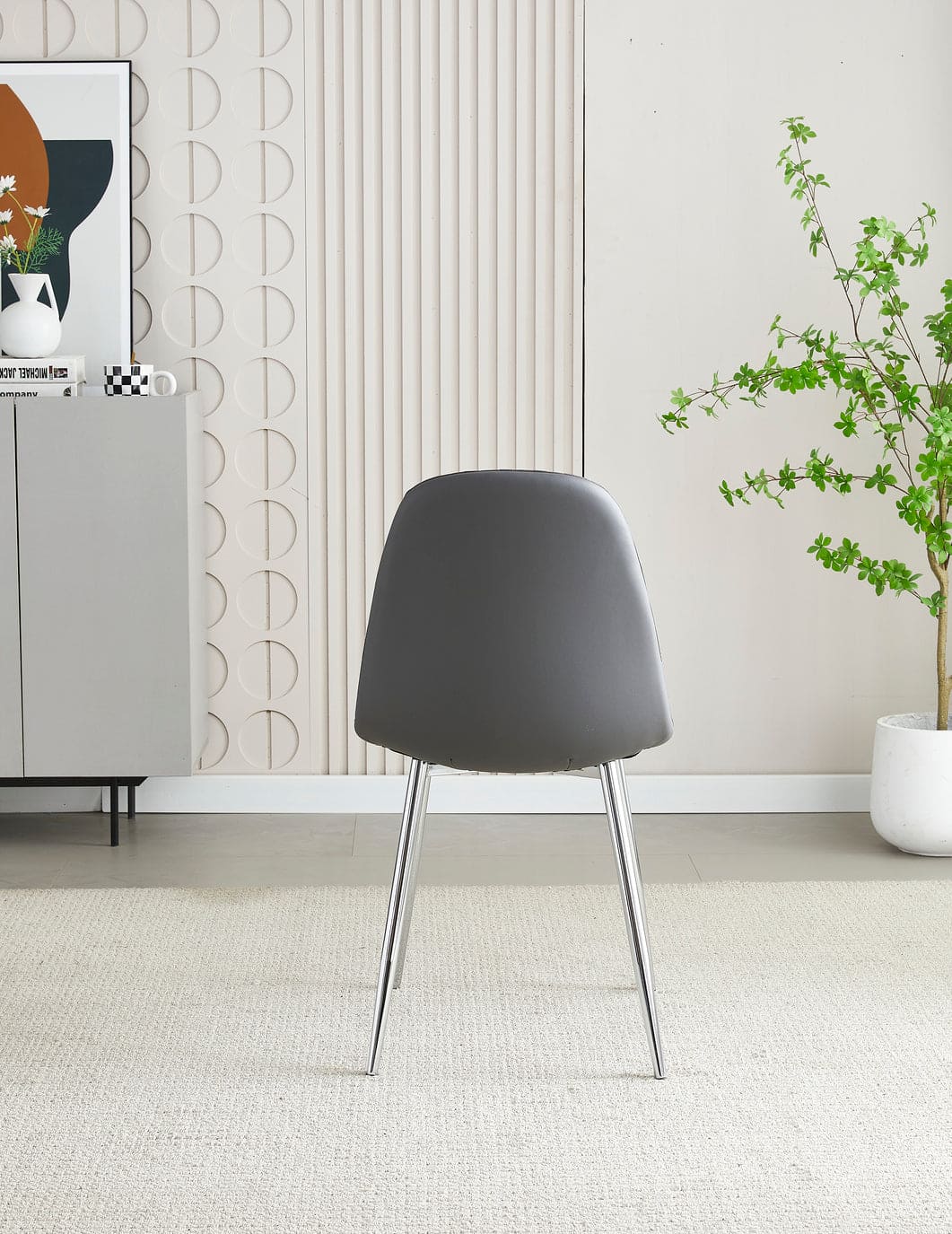 MEX Quilted Back Grey Leather Dining Chairs With Chrome Metal Legs | Set Of 2, 4, 6 or 8