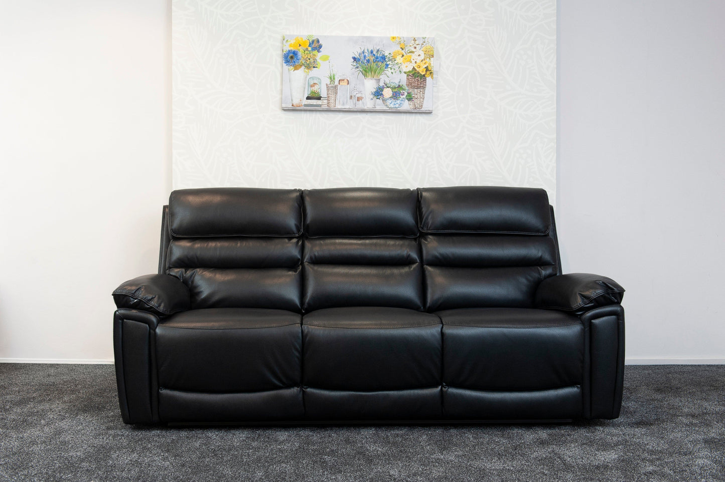 Donald Black Leather Electric / Power Reclining 3 Seater + 2 Seater Sofa Set With USB Charging Ports & Drop Down Tray Table