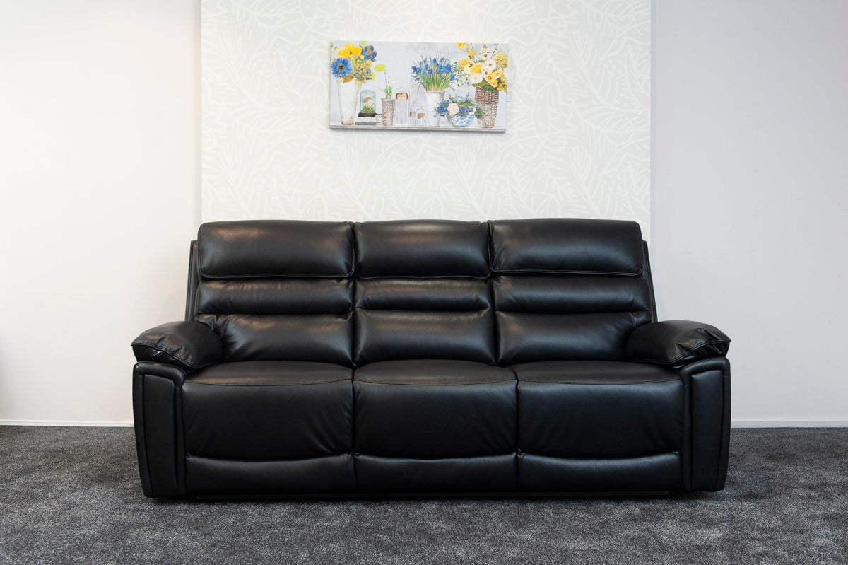 Donald Black Leather Electric / Power Reclining 3 Seater + 2 Seater Sofa Set With USB Charging Ports & Drop Down Tray Table
