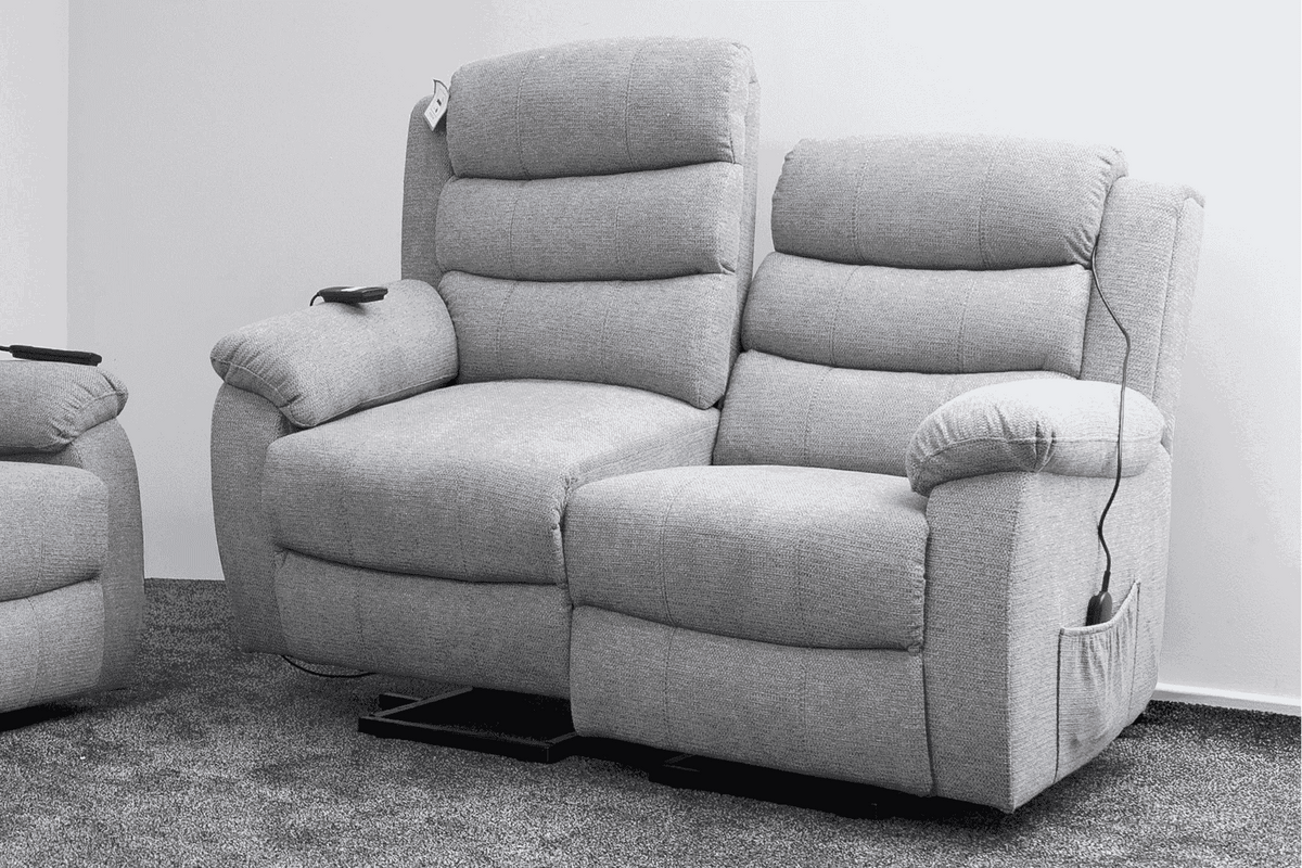 Dual Motor Lewson Grey Fabric Rise & Recliner 2 Seater Sofa Suite Couch