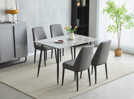 This Whole Dining Set - OXFD Grey Ceramic 120cm Dining Table + 4 Leather Quilted Back Chairs
