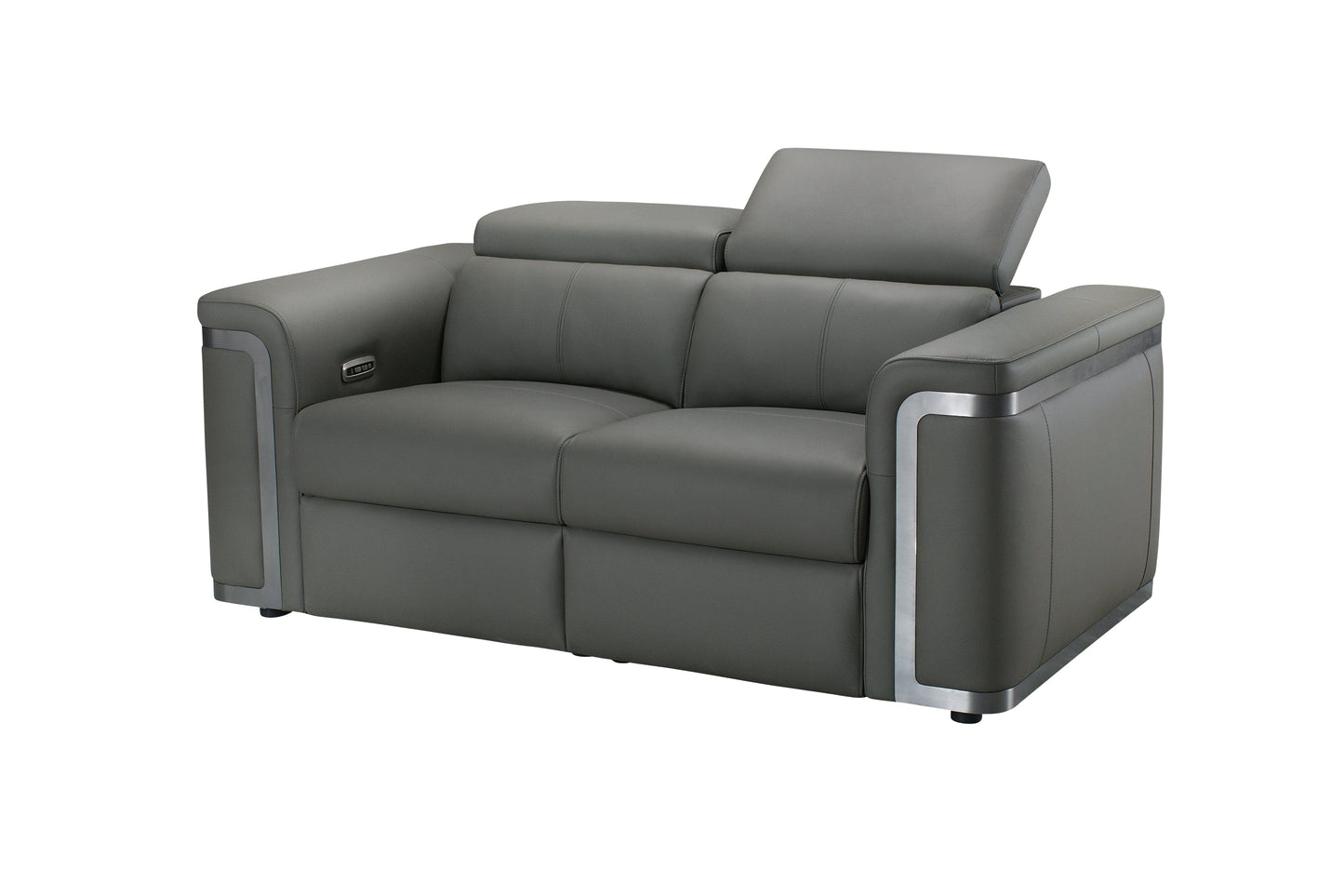 Plaza Top Grain Grey Leather Power Recliner 2 Seater Sofa Range with Adjustable Headrests