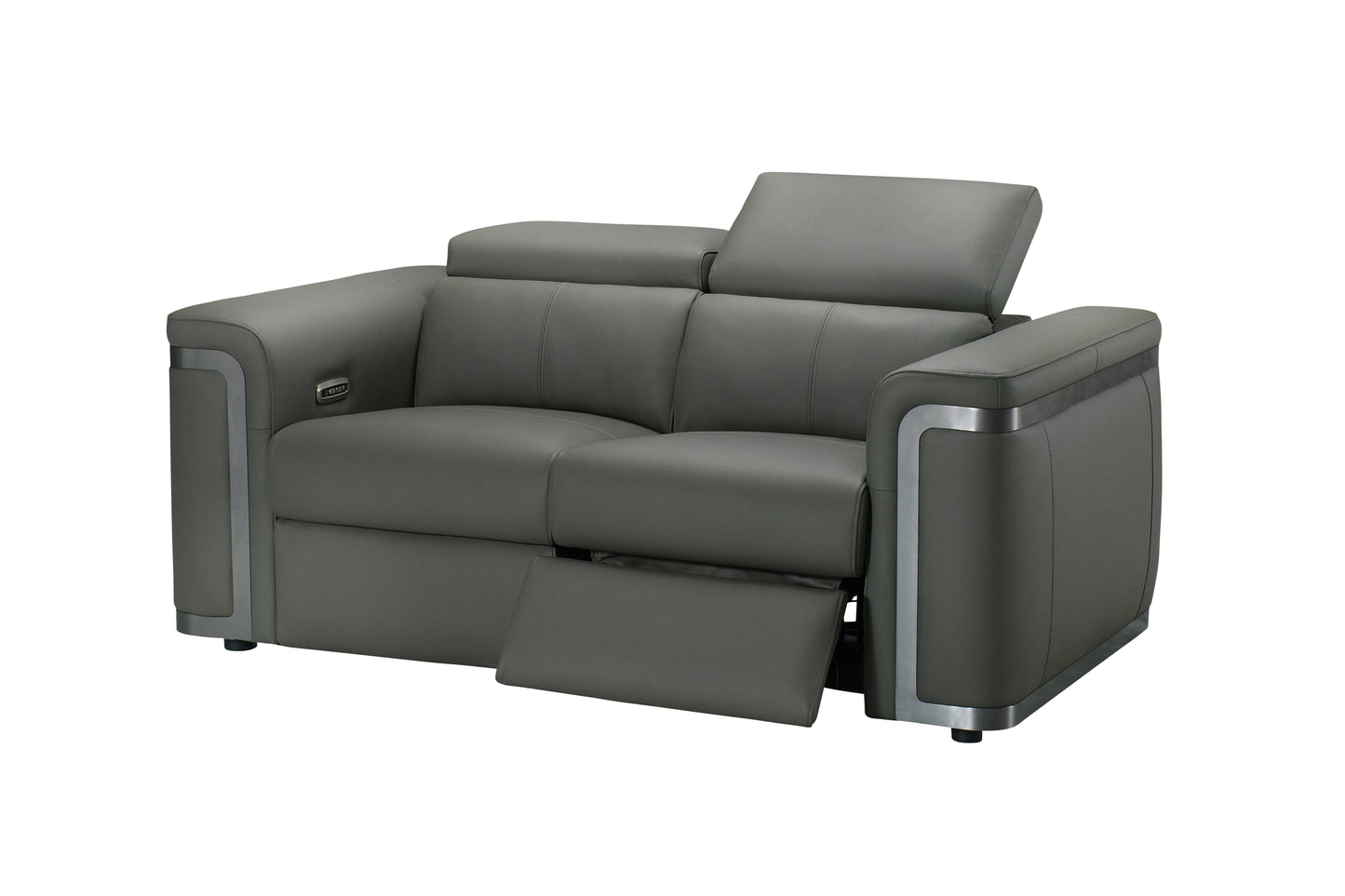 Plaza Top Grain Grey Leather Power Recliner 2 Seater Sofa Range with Adjustable Headrests