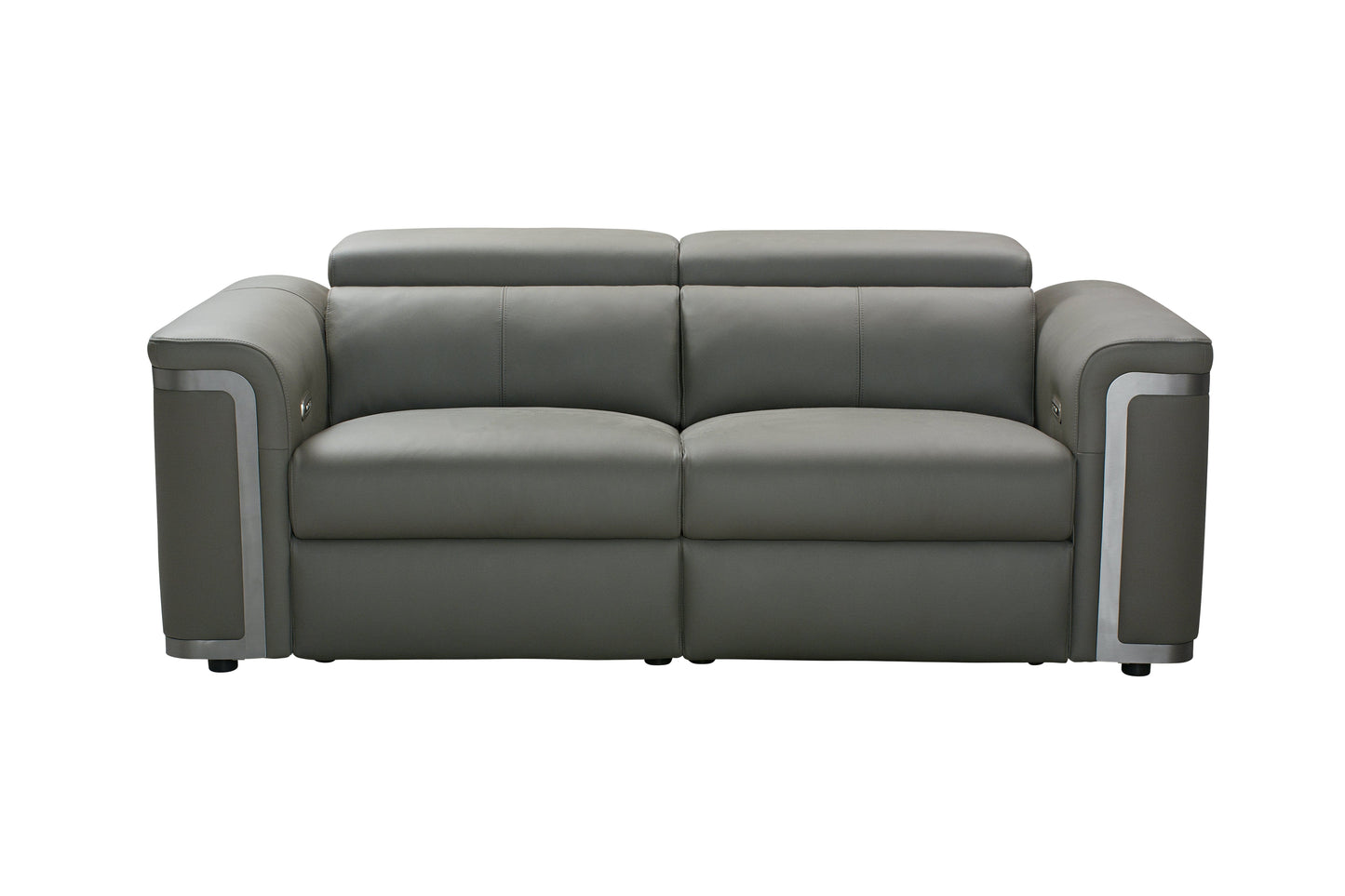 Plaza Top Grain Grey Leather Power Recliner 3 Seater Sofa with Adjustable Headrests