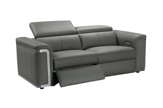 Plaza Top Grain Grey Leather Power Recliner Sofa Range with Adjustable Headrests