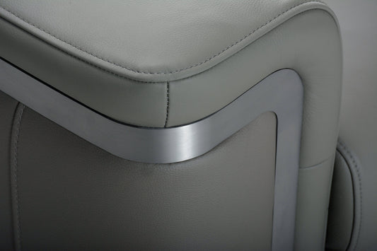 Plaza Top Grain Grey Leather Power Recliner 3 Seater Sofa with Adjustable Headrests