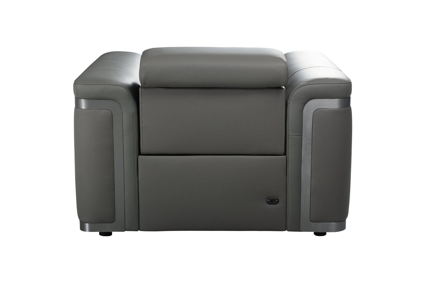 Plaza Top Grain Grey Leather Power Recliner Armchair / 1 Seater Sofa with Adjustable Headrests