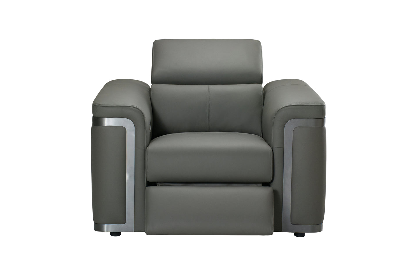 Plaza Top Grain Grey Leather Power Recliner Armchair / 1 Seater Sofa with Adjustable Headrests
