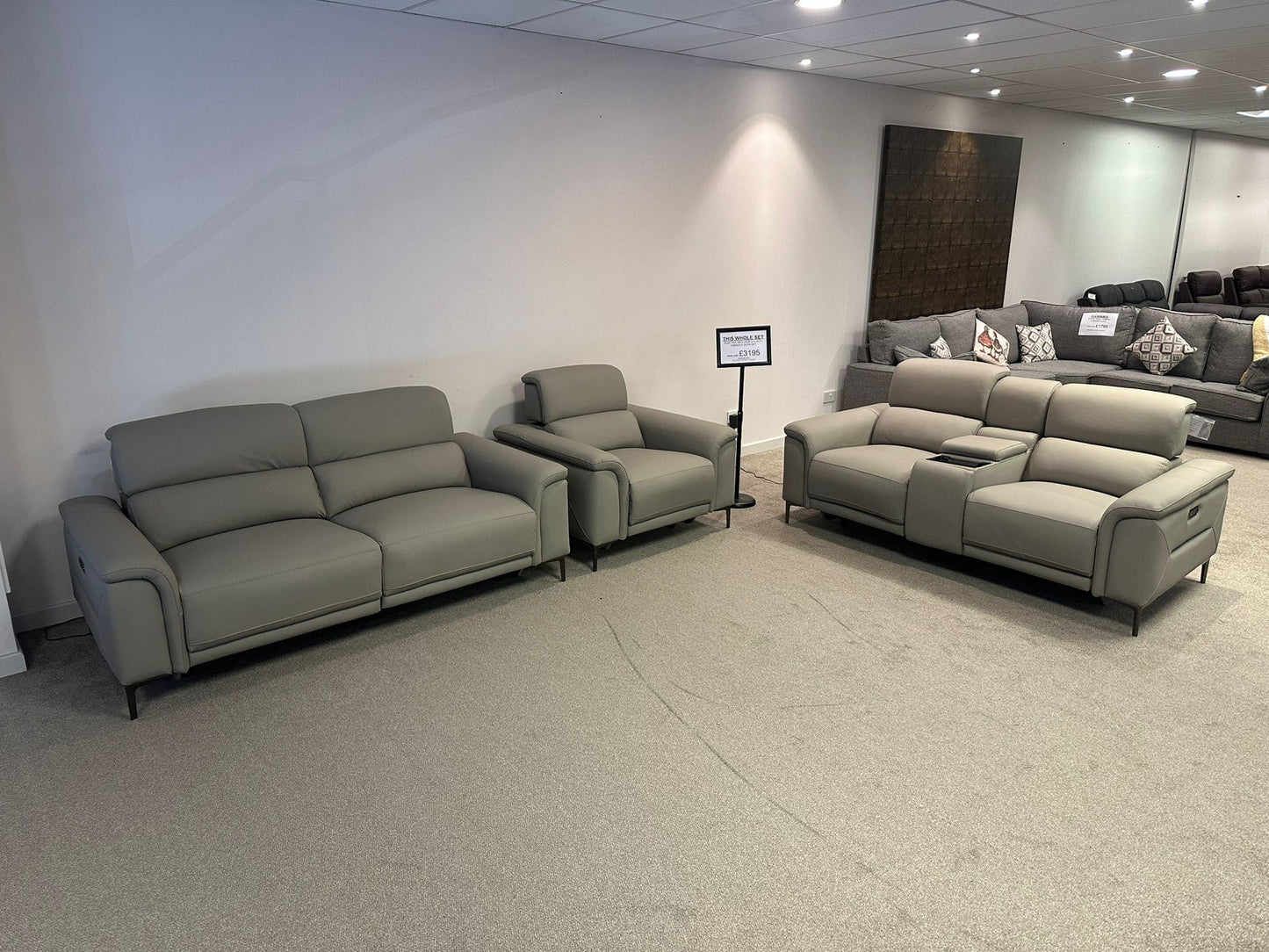San Antonio Top Grain Silver Leather Power Recliner Sofa Range with Adjustable Headrests