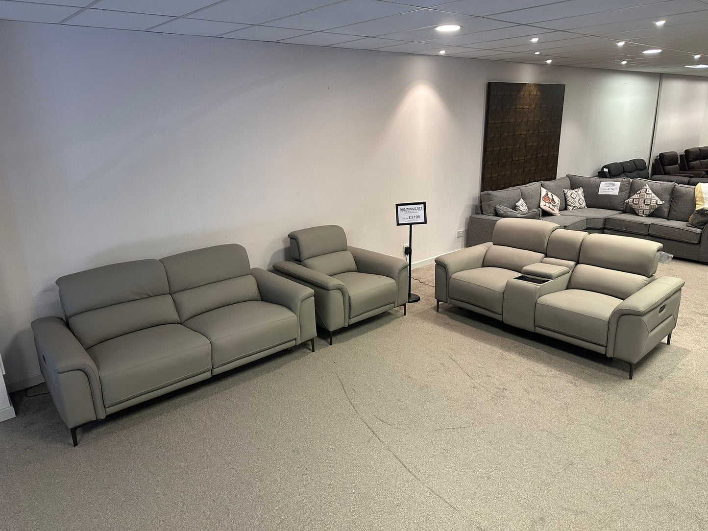 San Antonio Top Grain Silver Leather Power Recliner Sofa Range with Adjustable Headrests