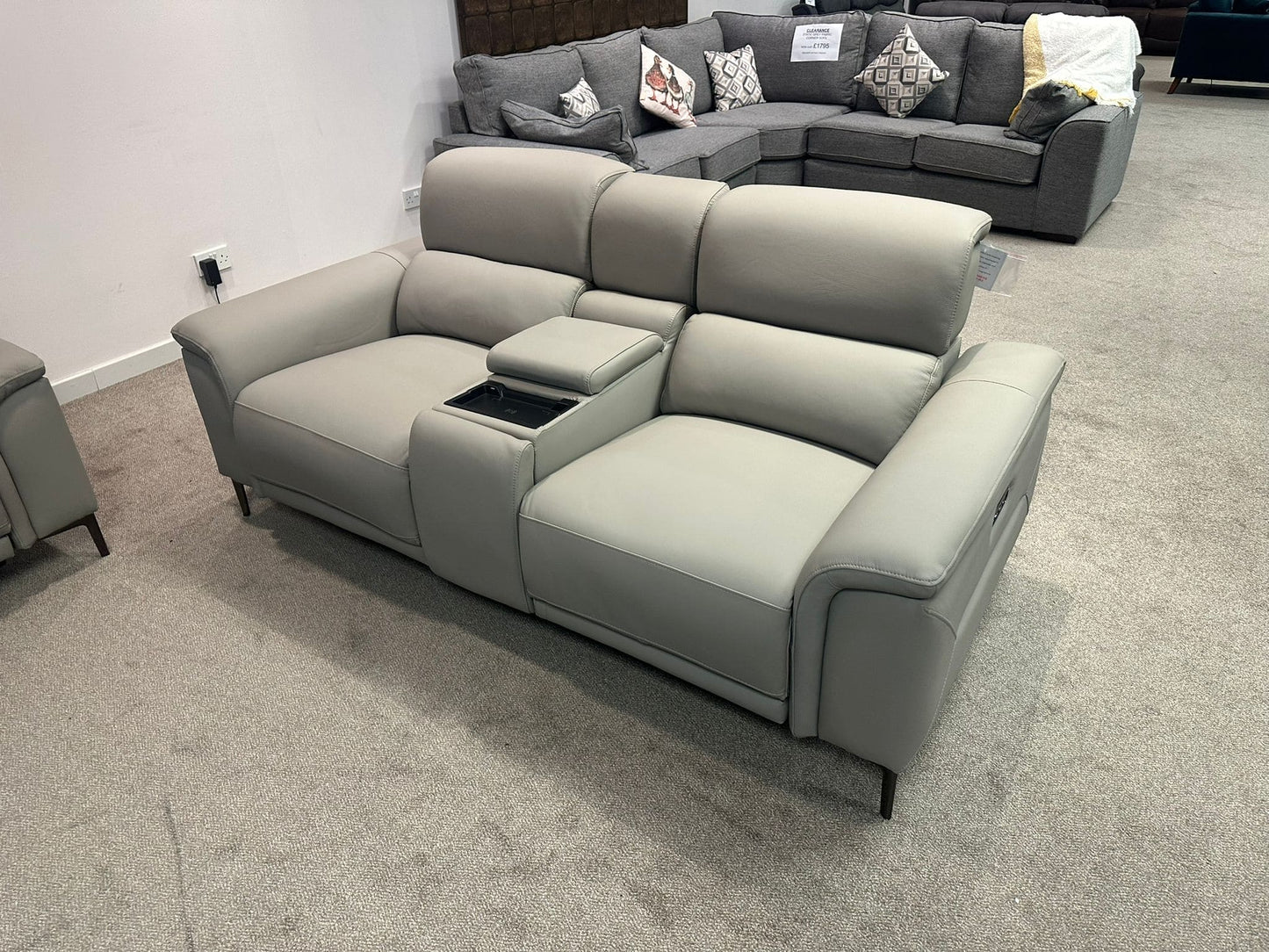 San Antonio Top Grain Silver Leather Power Recliner Sofa Range with Adjustable Headrests