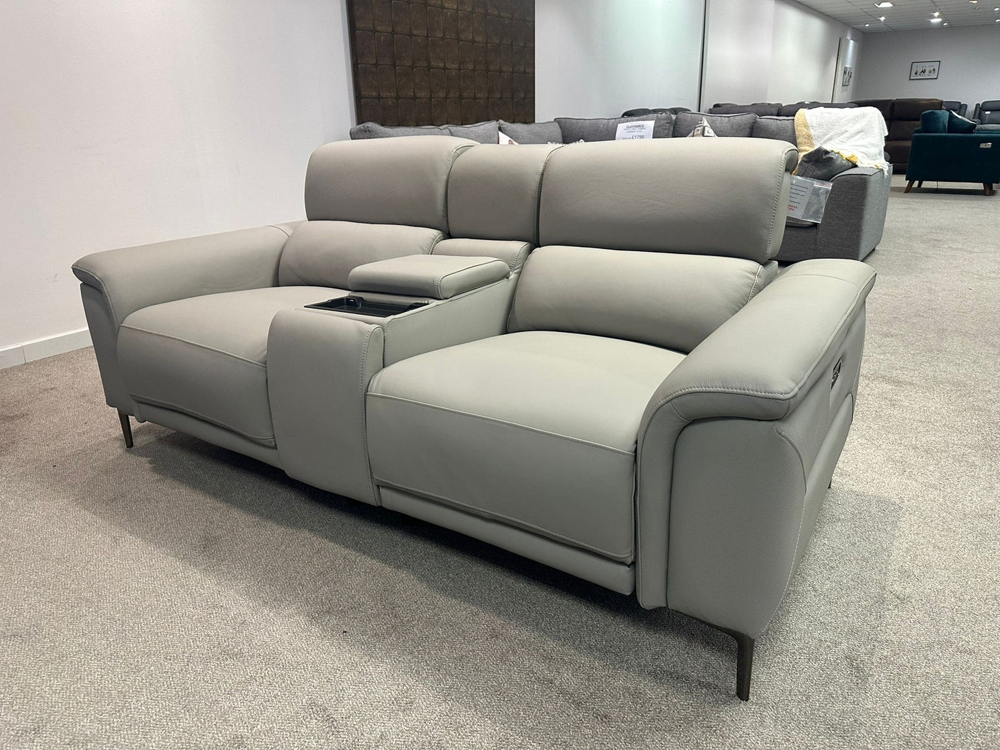 San Antonio Top Grain Silver Leather Power Recliner Sofa Range with Adjustable Headrests