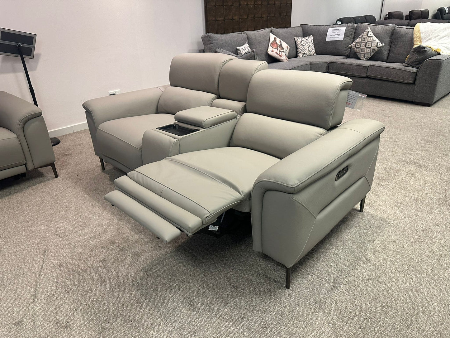 San Antonio Top Grain Silver Leather Power Recliner Sofa Range with Adjustable Headrests
