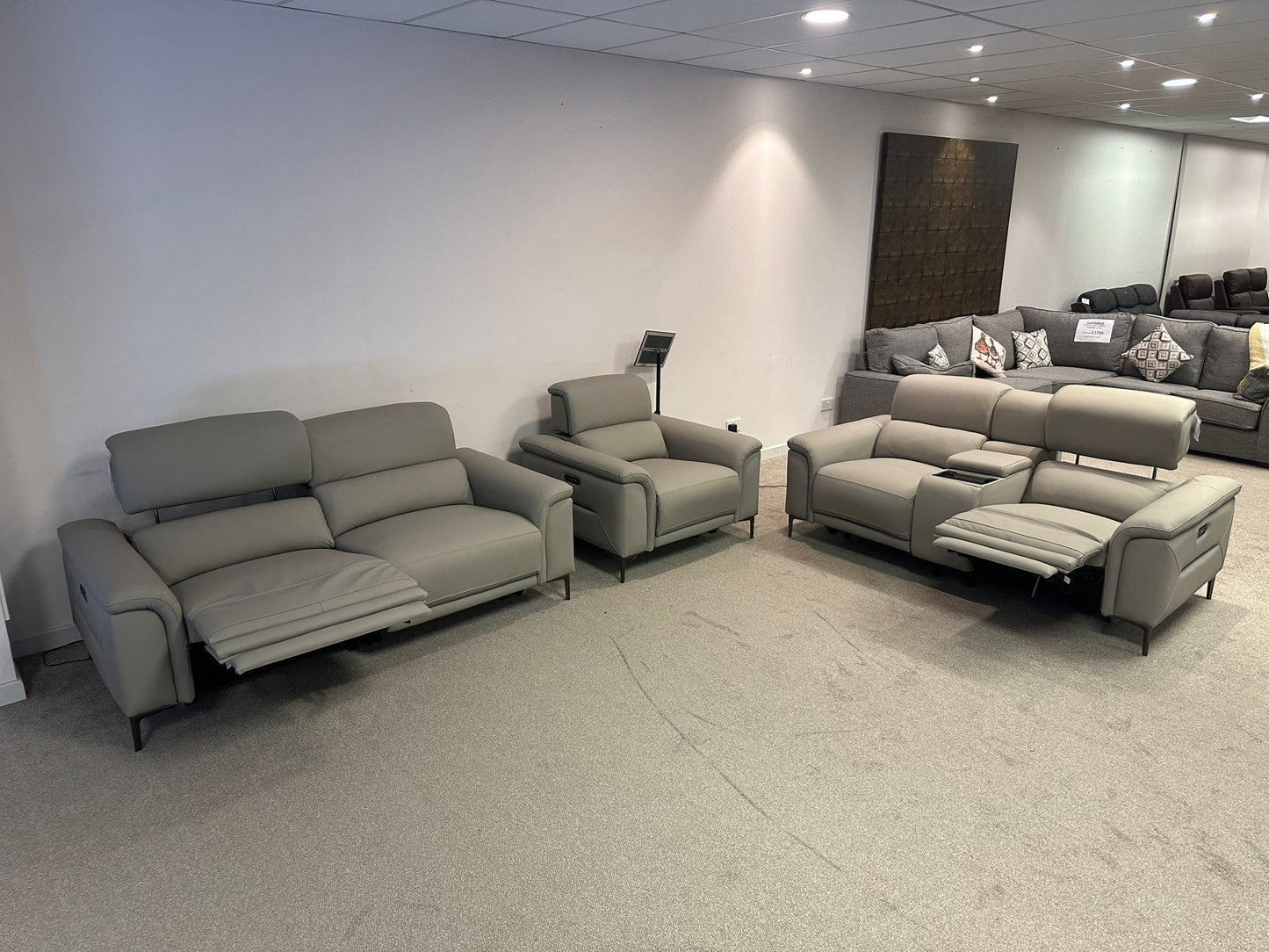 San Antonio Top Grain Silver Leather Power Recliner Sofa Range with Adjustable Headrests
