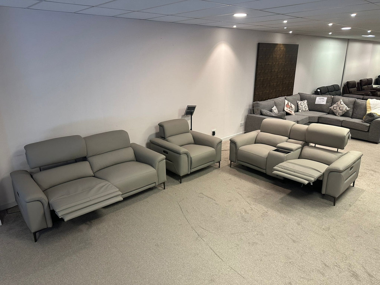 San Antonio Top Grain Silver Leather Power Recliner Sofa Range with Adjustable Headrests