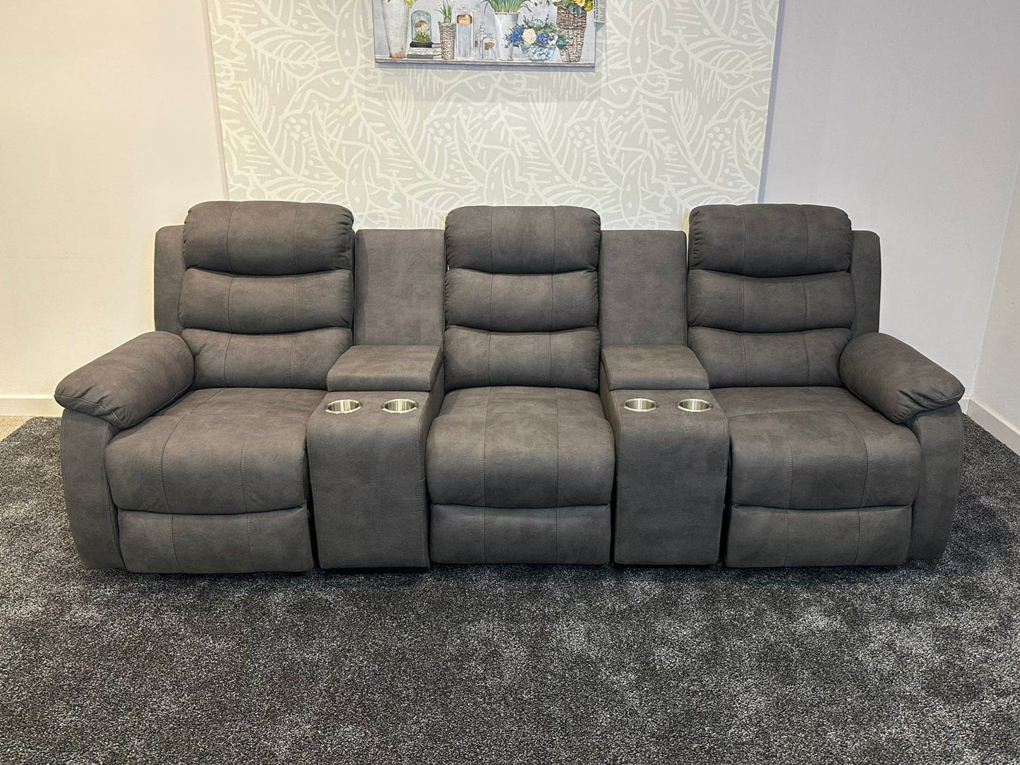 Willow Recliner Grey Leather 3 Seater + 2 Console Sofa